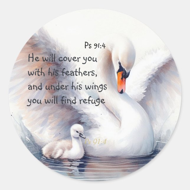 Sticker Rond Psaume 91:4 Ailes Protection de Dieu Bible Écritur (Devant)