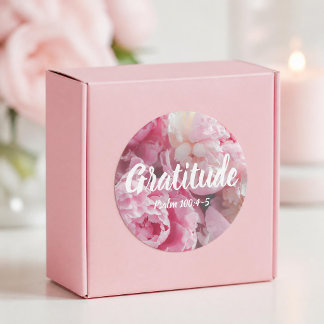 Sticker Rond Psaume de gratitude 100:4-5 Vers élégant Fleurs ro