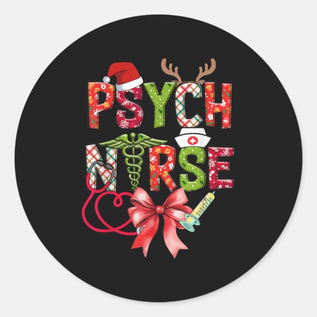 Sticker Rond Psych Nurse Christmas Cute Coquette Christmas Bow  (Devant)