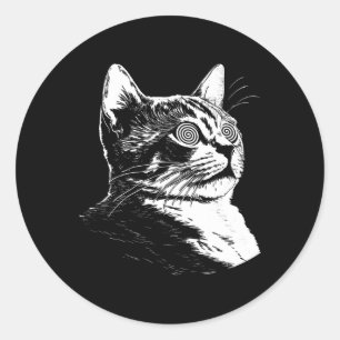Sticker Rond Psychedelic Cat Festival Edm Trippy Illusion Kitty