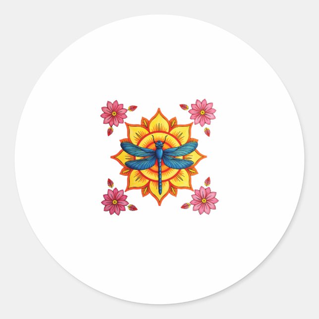 Sticker Rond Psychedelic Sacred Geometry Mandala Insect Nature  (Devant)