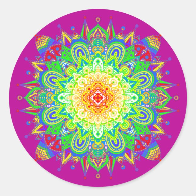 Sticker Rond Psychedelic Zen Mandala Art Abstrait (Devant)