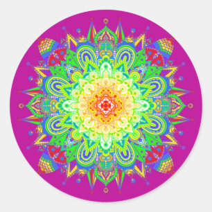 Sticker Rond Psychedelic Zen Mandala Art Abstrait