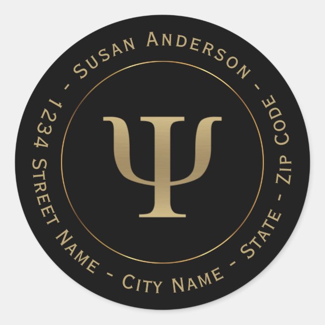 Sticker Rond Psychologue Gold Psi Symbole Adresse de retour Éti (Devant)