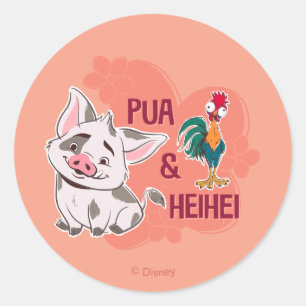 Sticker Rond Pua & Heihei Nom floral Graphique