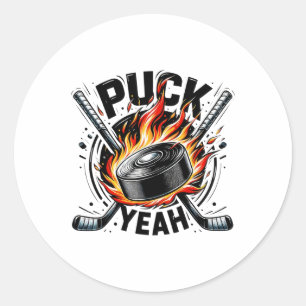 Sticker Rond Puck ouais drôle de hockey papa maman joueurs de h