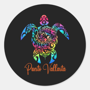 Sticker Rond Puerto Vallarta Tortue de mer Famille Vacances Été