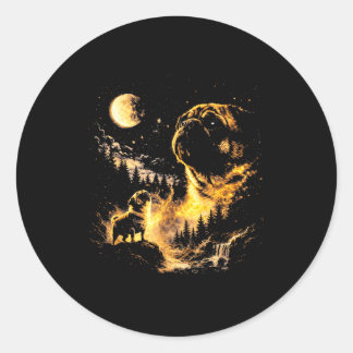 Sticker Rond Pug howling to the moon vintage 90s funny dog