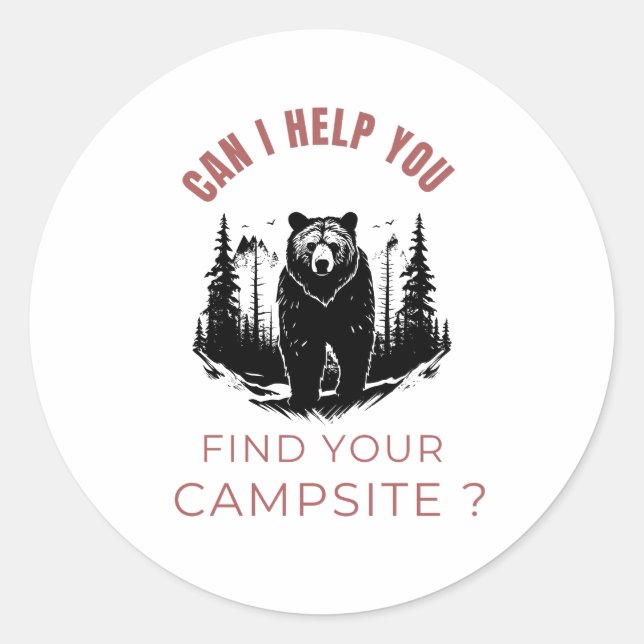 Sticker Rond Puis-Je Vous Aider À Trouver Votre Camping ? - Our (Devant)