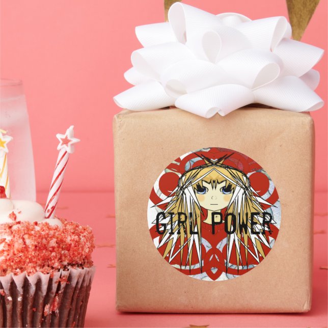 Sticker Rond Puissance de fille d'anime (Fête)