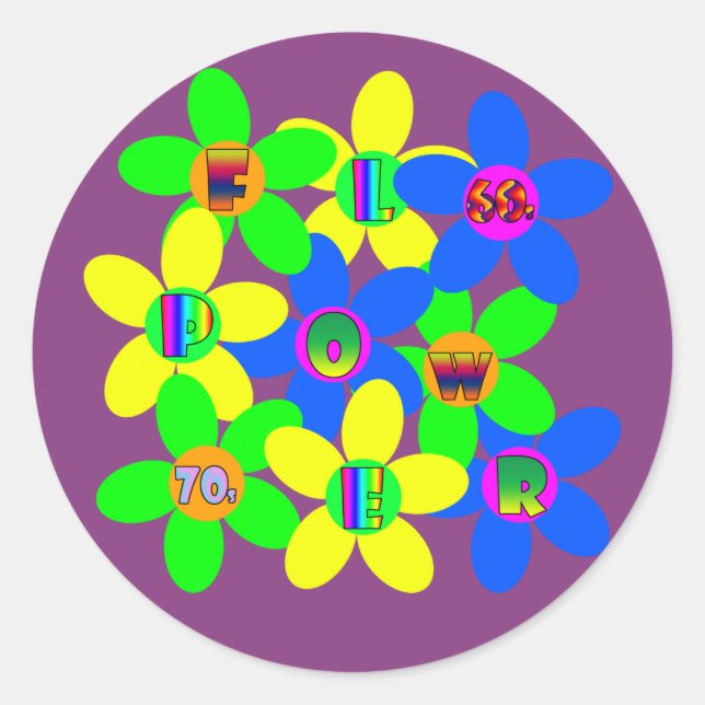 Sticker Rond Puissance des fleurs 60s-les années 70 2 (Devant)