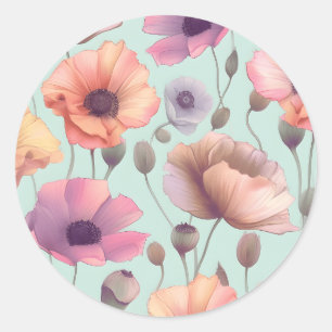 Sticker Rond Puissance des fleurs avec motifs de pavot pastel