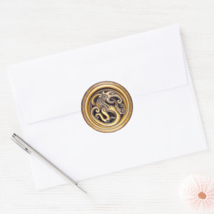 Sticker Rond Puissance du Dragon Masculin Antique Luxe Oriental