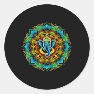 Sticker Rond Puja hindou Ganesha Dieu éléphant Inde Méditation