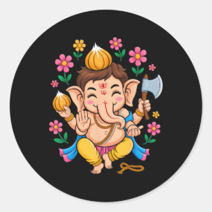 Sticker Rond Puja hindou Ganesha Dieu éléphant Inde Méditation