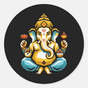 Sticker Rond Puja hindou Ganesha Dieu éléphant Inde Méditation