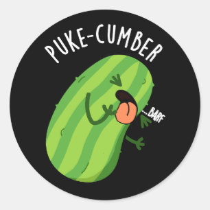 Sticker Rond Puke-cumber Funny Concomber Pun Dark BG