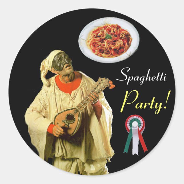 Sticker Rond PULCINELLA ITALIAN KITCHEN PARTI rouge blanc noir (Devant)