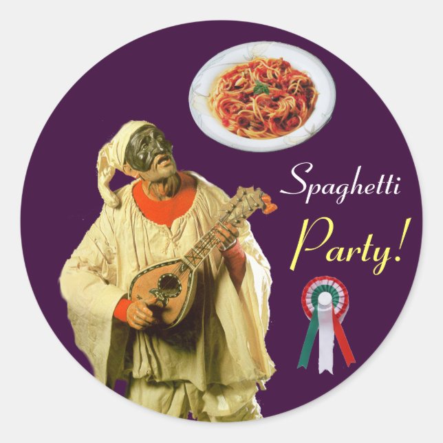 Sticker Rond PULCINELLA ITALIAN KITCHEN PARTI rouge blanc viole (Devant)