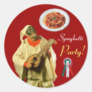 Sticker Rond PULCINELLA ITALIENNE CUISINE PARTI Rouge Vert Blan