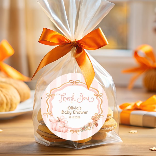 Sticker Rond Pumpkin Bow Fall Floral Baby Shower Thank You (Créateur téléchargé)