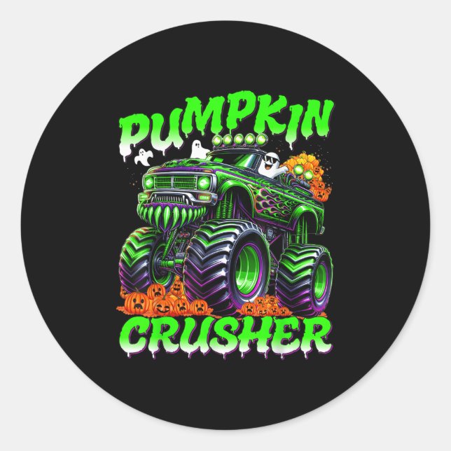 Sticker Rond Pumpkin Crusher Monster Truck Ghosts Halloween For (Devant)
