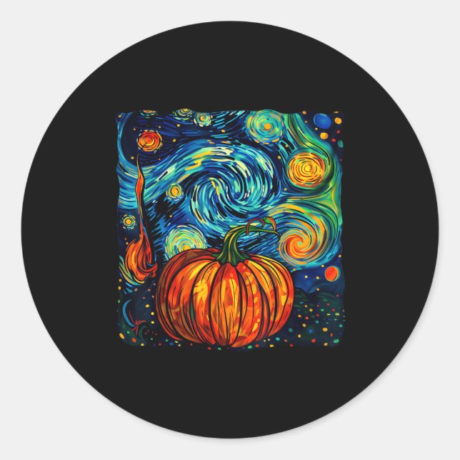 Sticker Rond Pumpkin Halloween Starry Night Van Gogh Thanksgivi (Devant)