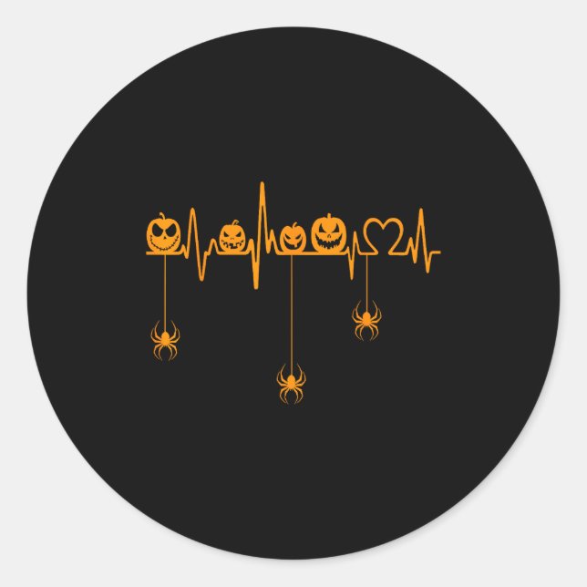 Sticker Rond Pumpkin Heartbeat Halloween T Shirt  (Devant)