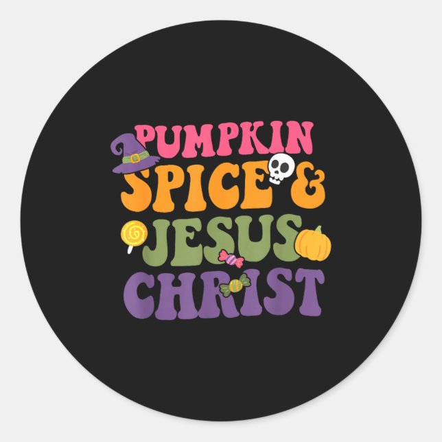 Sticker Rond Pumpkin Sce &amp; Je-sus Christ Funny Christian Ha (Devant)