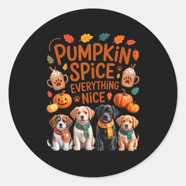 Sticker Rond Pumpkin Sce Everything Nice Fall Dog Lovers Addict (Devant)