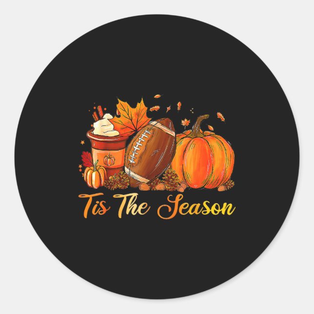 Sticker Rond Pumpkin Sce Football Tis The Season Fall Thanksgiv (Devant)