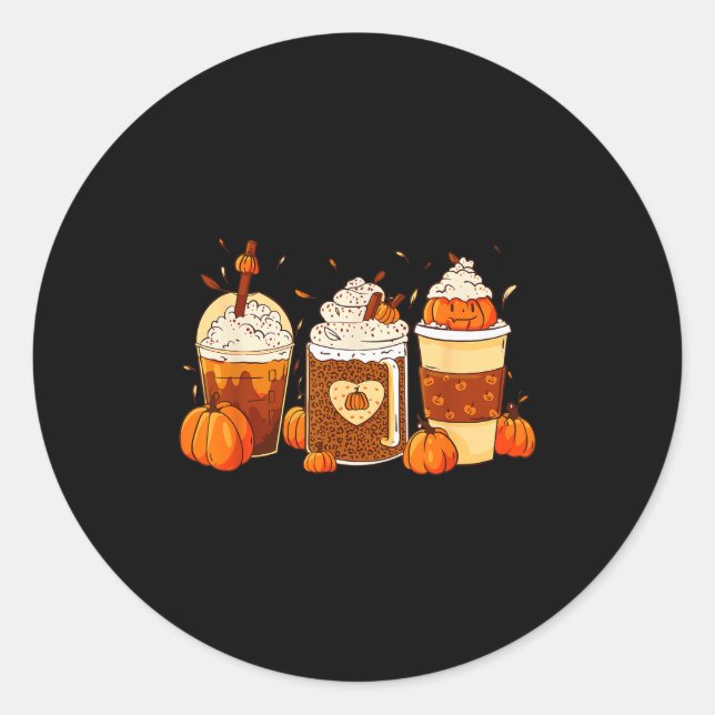 Sticker Rond Pumpkin Sce Latte Fall Coffee Thanksgiving Shirt F (Devant)