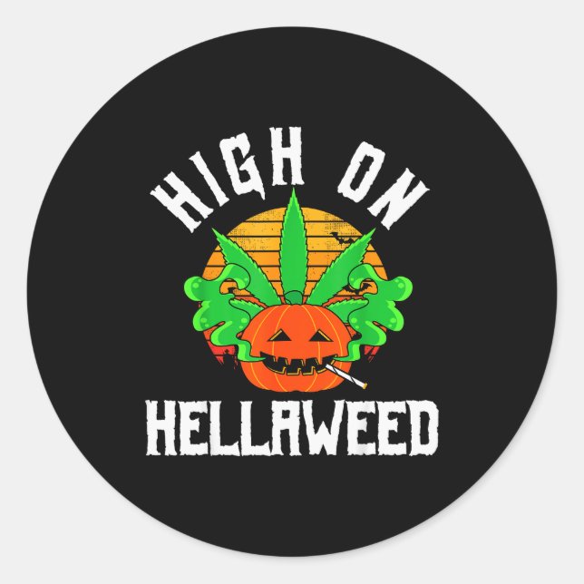 Sticker Rond Pumpkin Smoking Weed Costume Retro Funny Halloween (Devant)