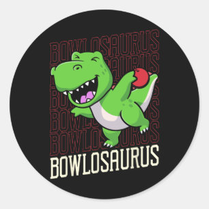 Sticker Rond Pun de Bowling T-rex Dinosaur Bowlosaurus 1