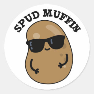 Sticker Rond Pun de pomme de terre amusant pour Muffin Pud