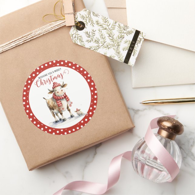 Sticker Rond Pun de vache de Noël (Cadeaux)