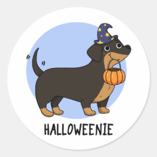 Sticker Rond Pun Halloween Chien Saucisse Drôle