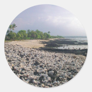 Sticker Rond PunaluGu Plage de sable noir Hawaii Big Island