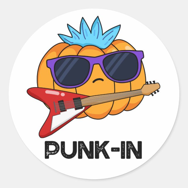 Sticker Rond Punk in Funny Punk Rock Citrouille Pun (Devant)