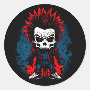 Sticker Rond Punk Rock Grunge Zombie Coloré Crâne Cool Design