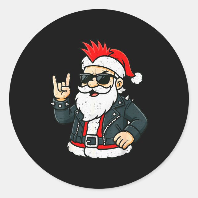 Sticker Rond Punk Rock Santa Claus Emo Christmas Rocker Pajamas (Devant)