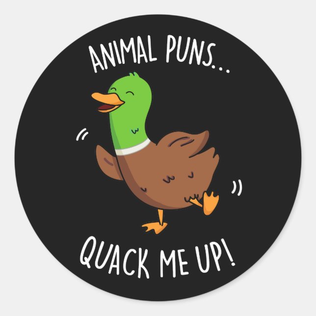 Sticker Rond Puns Animaux Quack Me Up Funny Pun Canard Dark BG (Devant)