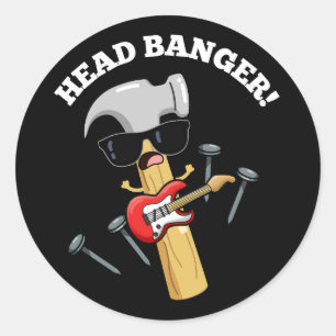 Sticker Rond Puns de musique drôle Banger tête Fond sombre