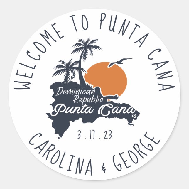 Sticker Rond Punta Cana Marine Retro Coucher de soleil Mariage  (Devant)