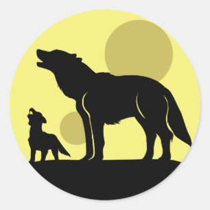 Sticker Rond Pup Mother and Wolf