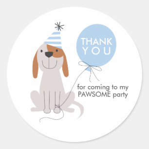 Sticker Rond Puppy Dog Birthday Party Blue Favor Tags Autocolla