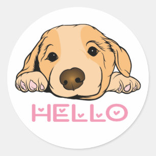 Sticker Rond Puppy Doggy Penser de vous Bonjour Cartoon Chien