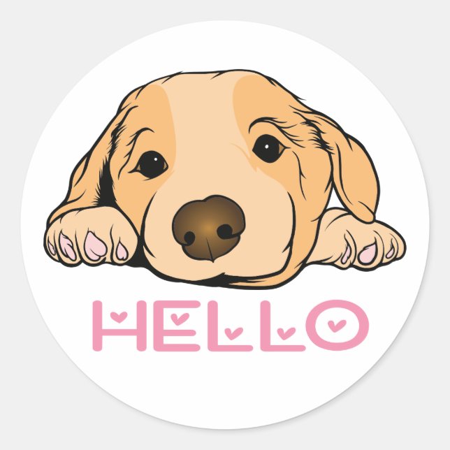 Sticker Rond Puppy Doggy Penser de vous Bonjour Cartoon Chien (Devant)