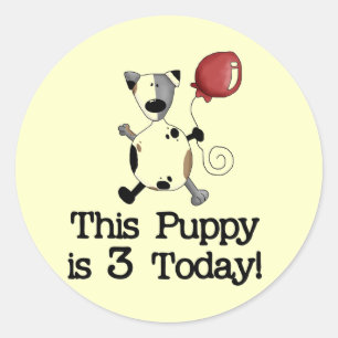 Sticker Rond Puppy est 3 Tshirts et cadeaux d'anniversaire