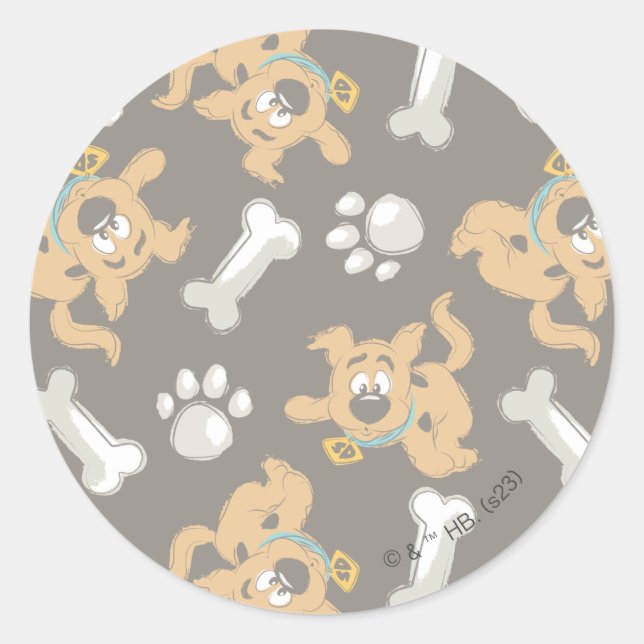 Sticker Rond Puppy Scooby-Doo Bone & Motif Empreinte de patte (Devant)